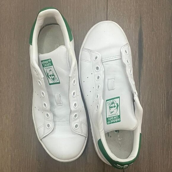 Adidas Stan Smith White Green Leather Sneakers Size 4 - Picture 2 of 8